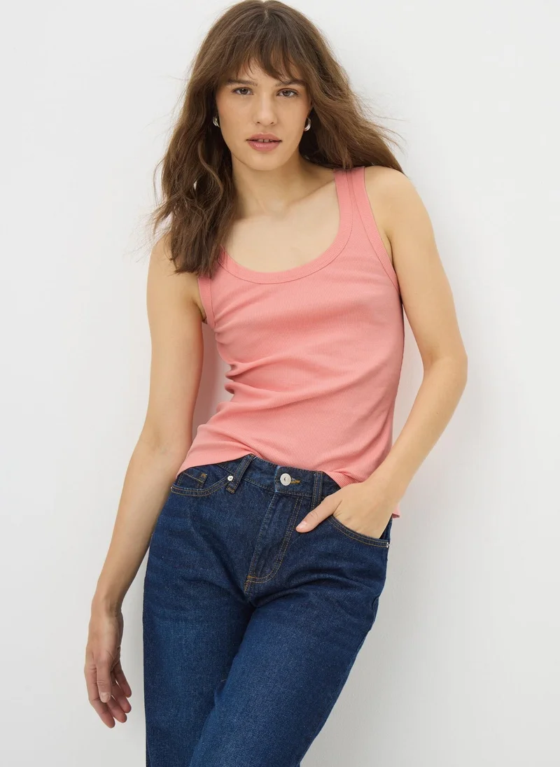 Matalan Peach Ribbed Scoop Neck Vest Top