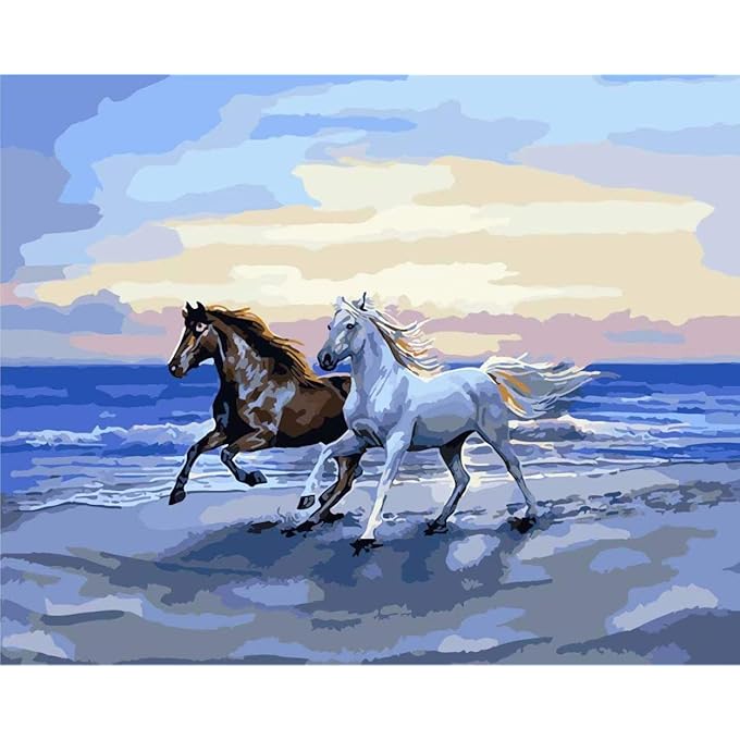 Excefore Painting by Numbers Acrylic and Canvas Oil Painting Kit for Adults Teens Beginner Arts Craft for Home Wall Decor Paint by Numbers for Adults Kids Beginner Sweet Horse Couple