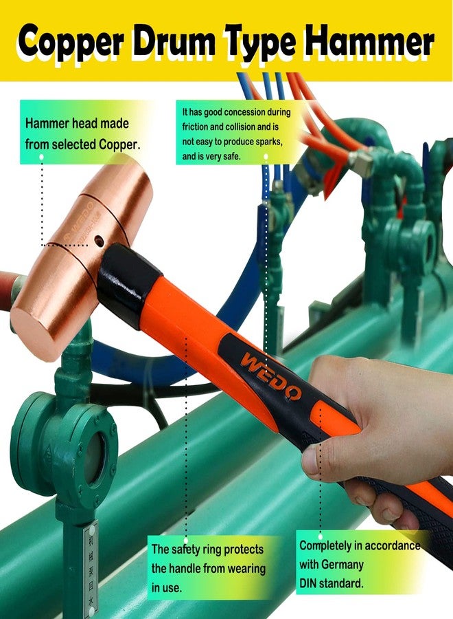 WEDO Copper Sledge Hammer 2lb,Solid Copper Mallet Hammer,Fiberglass Handle,Length 350mm,Die-Forged, Corrosion Resistant, DIN Standard - Image 5