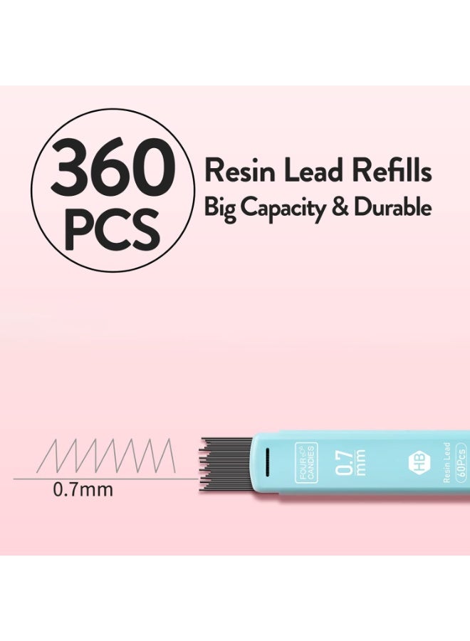 Deli Cute Mechanical Pencil Set, 3 Pcs 0.7mm Mechanical Pencils with 360 Pcs HB Leads, Triangular Grip Pencils for Smooth Writing, Aesthetic School Supplies for Kids with 3 Pcs Erasers and 10 Pcs Eraser Refills - Image 2