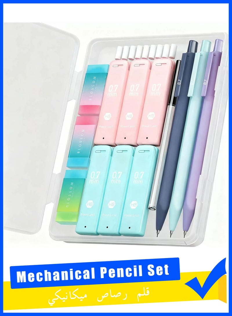 Deli Cute Mechanical Pencil Set, 3 Pcs 0.7mm Mechanical Pencils with 360 Pcs HB Leads, Triangular Grip Pencils for Smooth Writing, Aesthetic School Supplies for Kids with 3 Pcs Erasers and 10 Pcs Eraser Refills - Image 1
