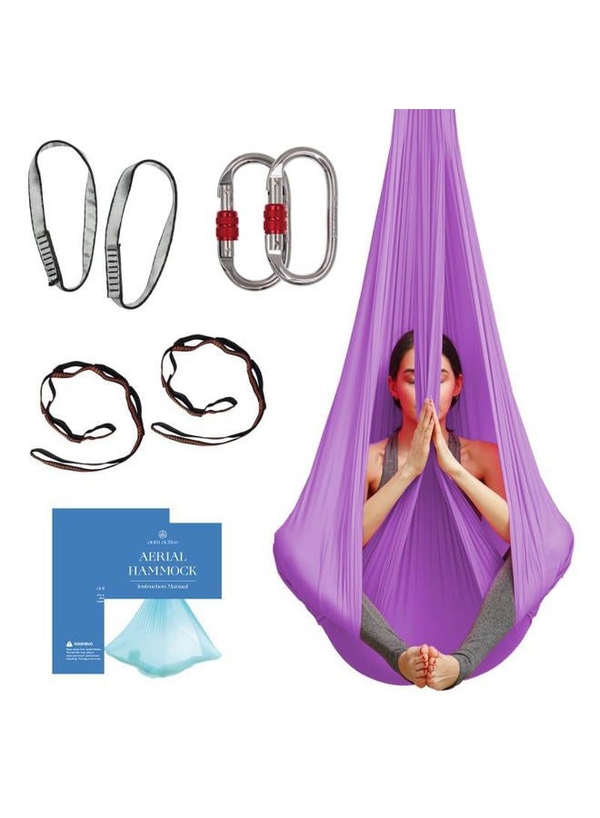 aum active (Lavender) - Aerial Yoga Hammock Premium Silk Swing For Antigravity Yoga, Inversion Exercises, Improved Flexibility & Core Strength Extension Straps, Carabiners And Pose Guide Included - Image 2