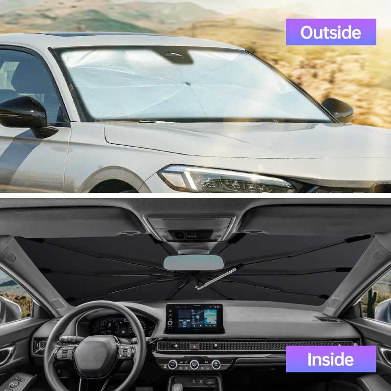 JASVIC 2026 Windshield Sun Shade Umbrella, Foldable Car Sunshade for Mid-Size Sedan, 360 Rotating Automotive Interior Sun Protection for 99% Heat UV Blocking, Auto Heat Shield Accessories(Medium) - Image 4