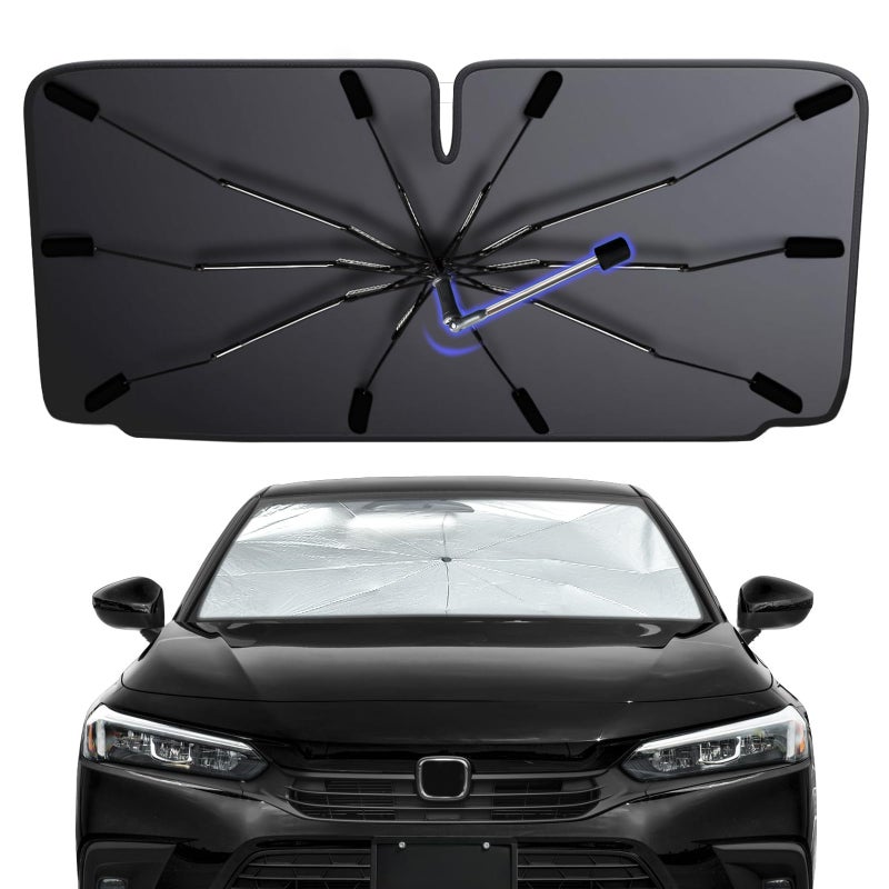 JASVIC 2026 Windshield Sun Shade Umbrella, Foldable Car Sunshade for Mid-Size Sedan, 360 Rotating Automotive Interior Sun Protection for 99% Heat UV Blocking, Auto Heat Shield Accessories(Medium) - Image 1