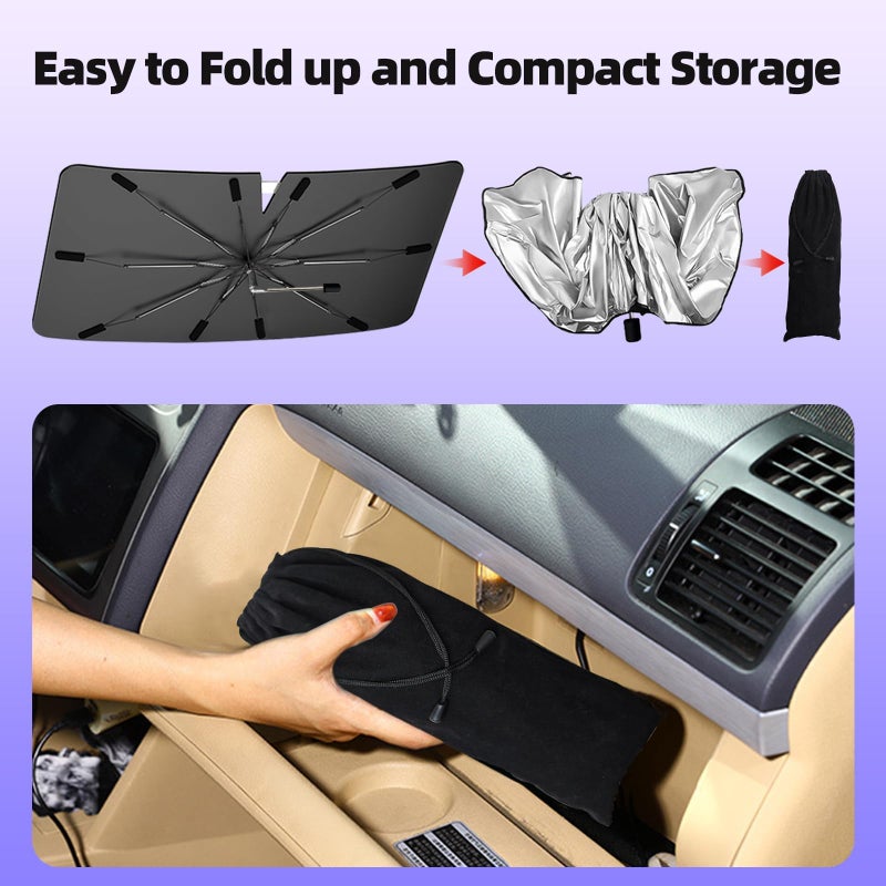 JASVIC 2026 Windshield Sun Shade Umbrella, Foldable Car Sunshade for Mid-Size Sedan, 360 Rotating Automotive Interior Sun Protection for 99% Heat UV Blocking, Auto Heat Shield Accessories(Medium) - Image 5