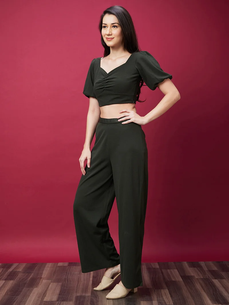 globus Globus Women Solid Co-Ord Set With Crop Top & Trouser