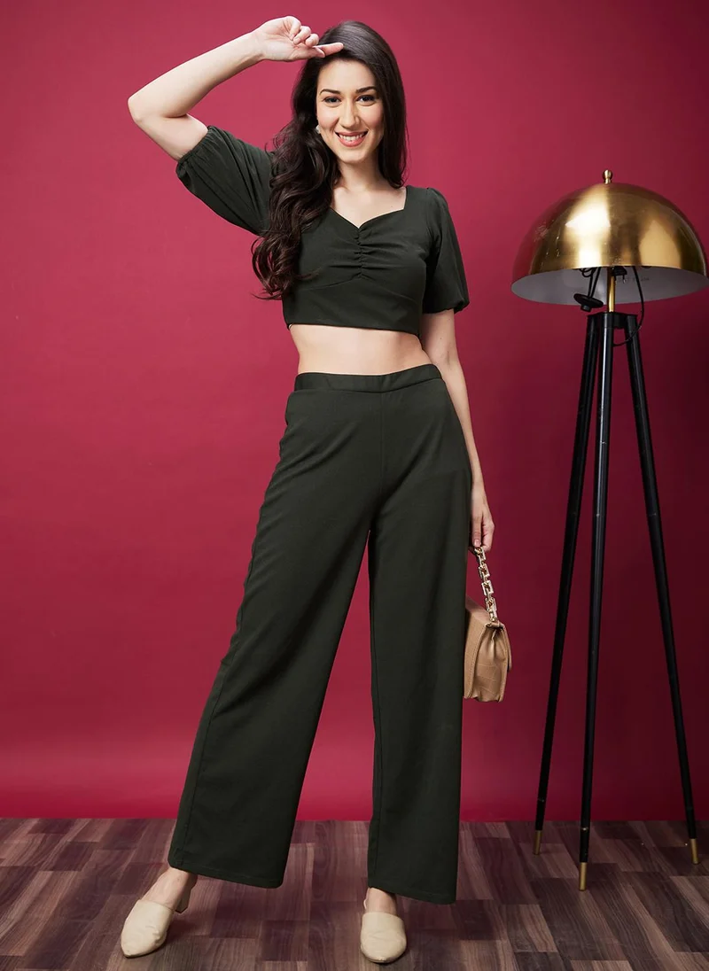 Globus Women Solid Co-Ord Set With Crop Top & Trouser