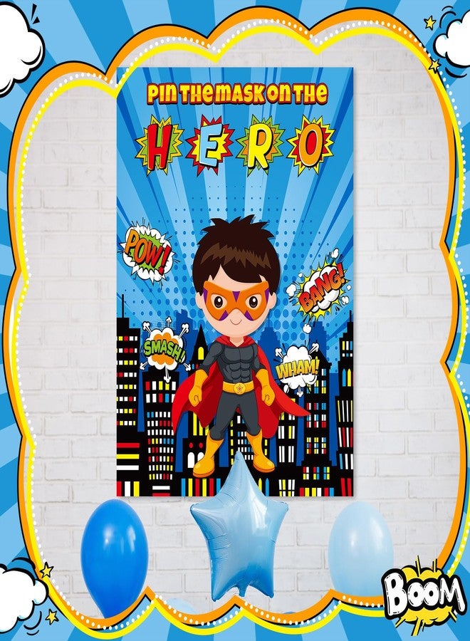 Faccito Hero Party Games Super Theme Hero Games Pin Mask on the Cityscape Poster with 24 Pcs Stickers and Blindfold Pin the Tail Set for Birthday Party Decorations Carnival Favors Supplies - Image 4