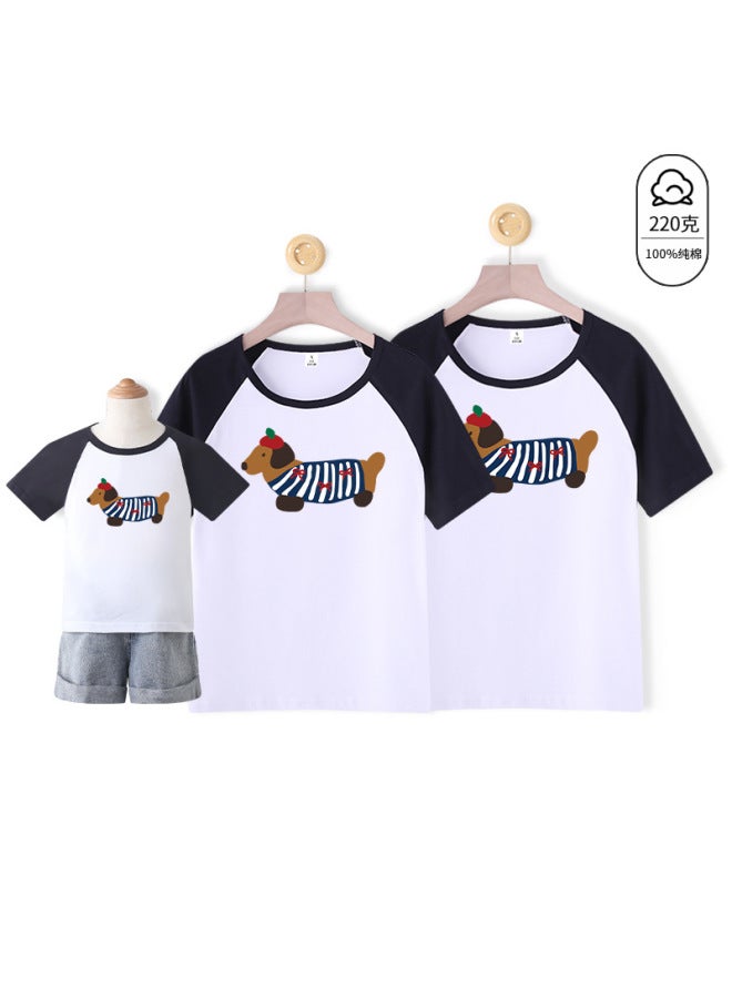 Net Red Dog Foreign-style Female Women's Pure Cotton Short Sleeve Contrast Color Of A Family Of Three Parent-child Travel Photo Suit