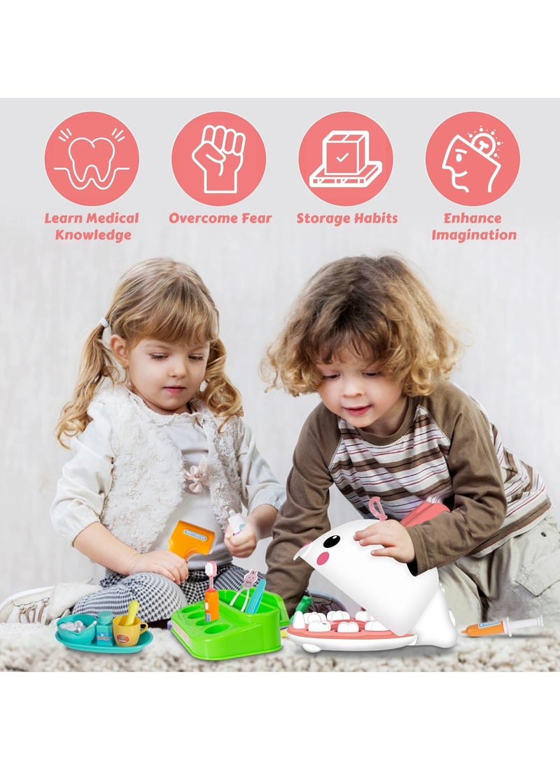 Dentist Kit for Kids - 31 Pcs Doctor Kit for Toddlers 3 - 5 Pretend Play Kit Toys, with Medical Costume u0026 Dental Set, Pink Dentist Pretend Play Gift for Girls - Image 4