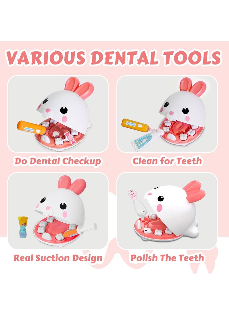 Dentist Kit for Kids - 31 Pcs Doctor Kit for Toddlers 3 - 5 Pretend Play Kit Toys, with Medical Costume u0026 Dental Set, Pink Dentist Pretend Play Gift for Girls - Image 2