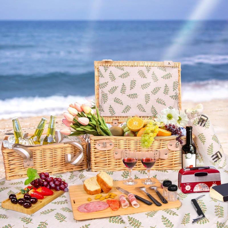 Hap Tim Dual Wicker Picnic Basket Set with Blanket Charcuterie Boards for 2/4/6 - Unique Gifts Ideas for Couple, Engagement, Wedding, Bridal Shower, Family, Christmas - White Elephant Gifts for Adults - Image 5