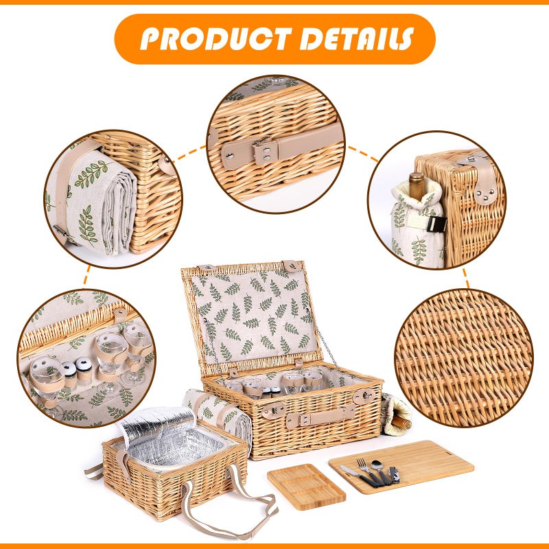 Hap Tim Dual Wicker Picnic Basket Set with Blanket Charcuterie Boards for 2/4/6 - Unique Gifts Ideas for Couple, Engagement, Wedding, Bridal Shower, Family, Christmas - White Elephant Gifts for Adults - Image 4