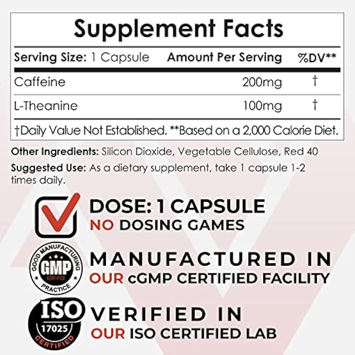 Nootropics Depot Caffeine and L-Theanine Capsules | 60 Count | Contains 200mg of Caffeine and 100mg of L-Theanine | Natural Supplement | Energy Booster | Mental Focus + Alertness | Coffee Alternative - Image 2
