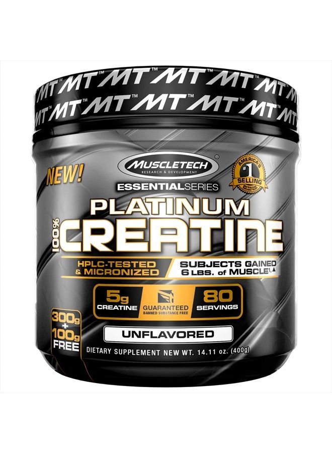 Creatine Monohydrate Powder | MuscleTech Platinum | Pure Micronized | Muscle Recovery + Builder for Men & Women | Workout Supplements | Unflavored (80 Servings)