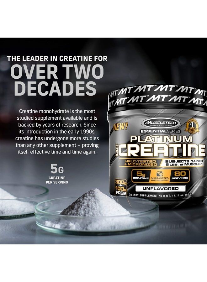 Creatine Monohydrate Powder | MuscleTech Platinum | Pure Micronized | Muscle Recovery + Builder for Men & Women | Workout Supplements | Unflavored (80 Servings)