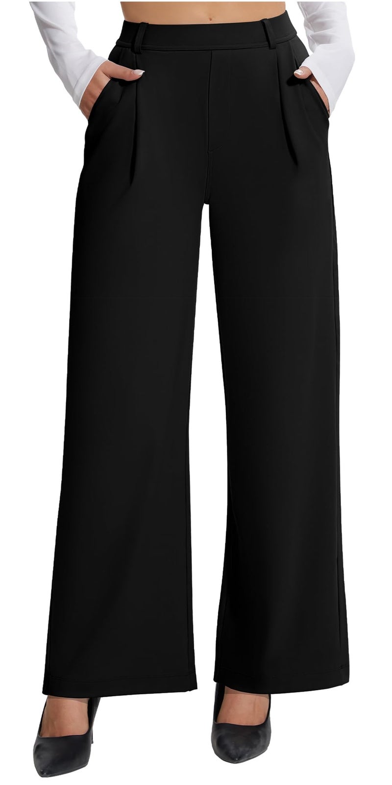 AVAMO Womens Dress Pants Wide Leg Stretchy Work Pants Pull On Business Casual Trousers Slacks for Women with Pockets Black - Image 1