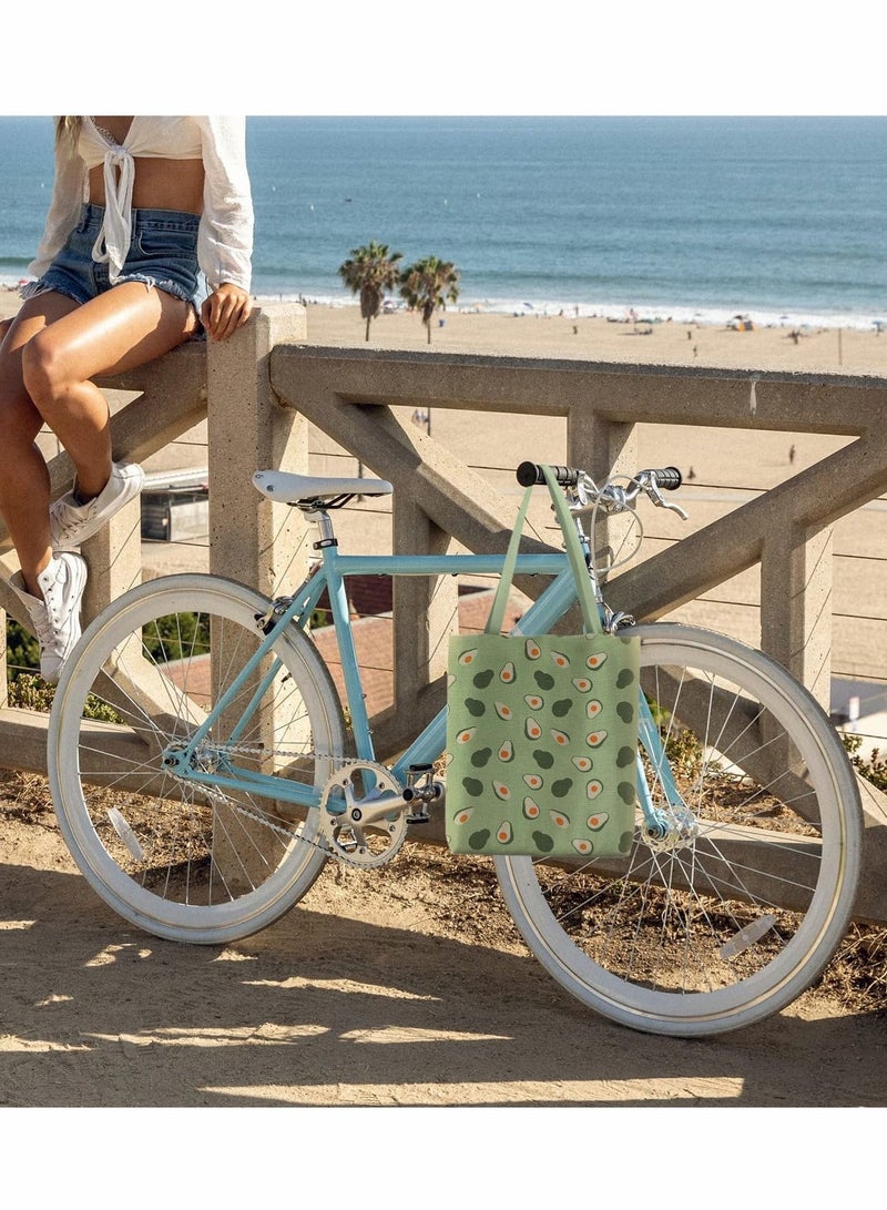 Excefore حقيبة قماشية، قطعتان من حقائب القماش القابلة لإعادة الاستخدام ذات الوجهين وحقائب البقالة الصغيرة المطبوعة بالفاكهة وحقائب التسوق وحقائب المكياج للنساء والفتيات والأطفال (برتقالي وأخضر) - Image 3