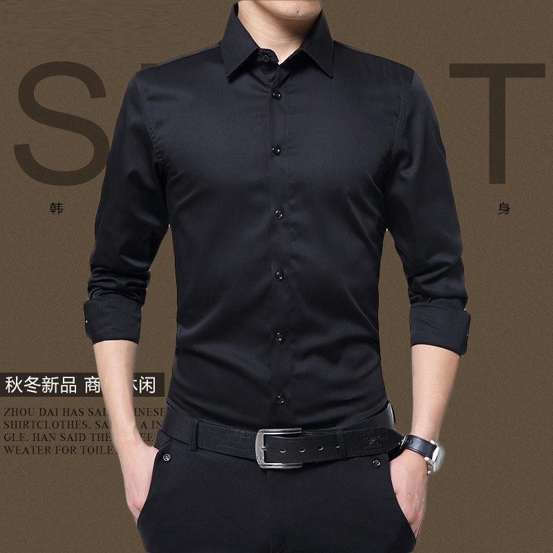 New Autumn Mens Long-Sleeve Dress Shirt Black  - Image 1