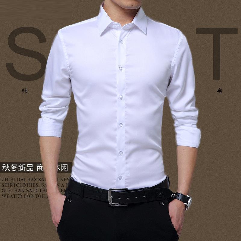 New Autumn Mens Long-Sleeve Dress Shirt Black  - Image 2
