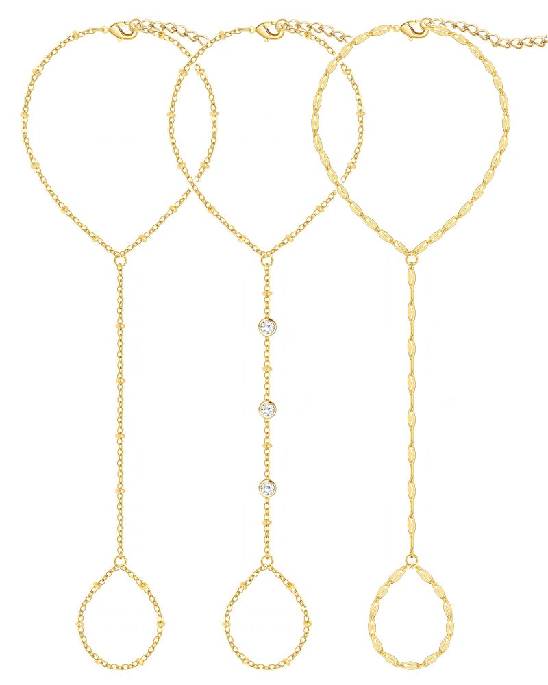 17mile 17 MILE 3PCS 14K Gold-Plated Hand Chain Bracelets for Women, Stack Bracelets Set Adjustable, Trendy Dainty Hand Chain - Image 1