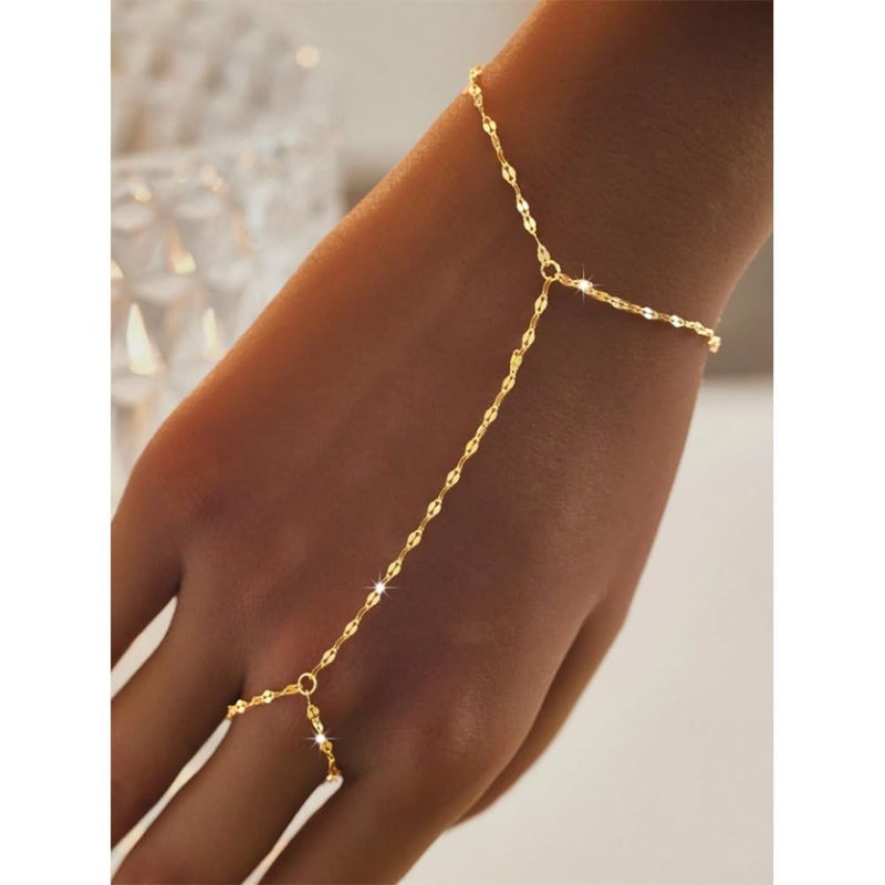 17mile 17 MILE 3PCS 14K Gold-Plated Hand Chain Bracelets for Women, Stack Bracelets Set Adjustable, Trendy Dainty Hand Chain - Image 2