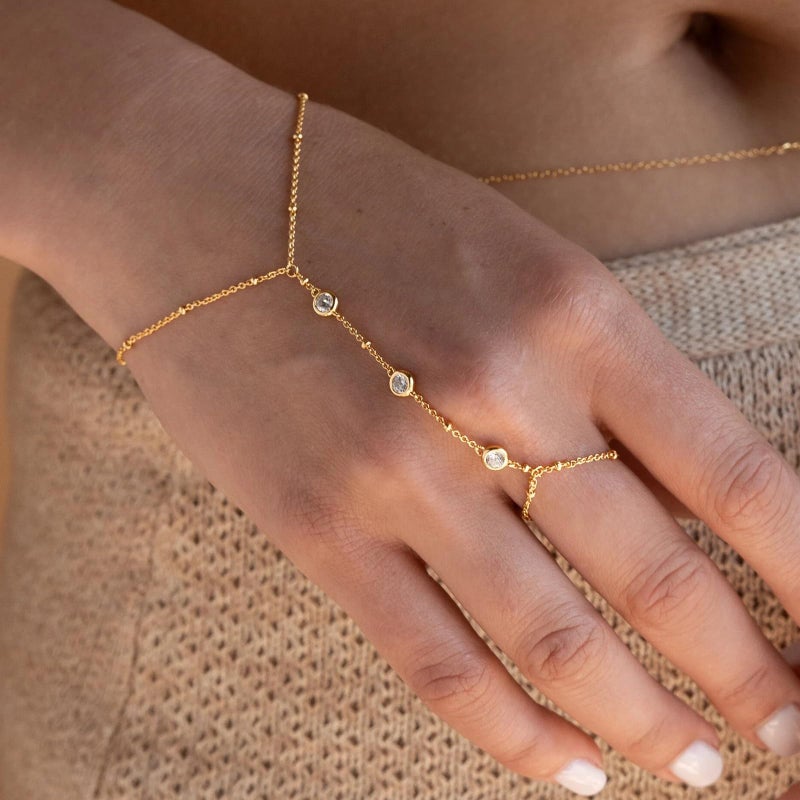 17mile 17 MILE 3PCS 14K Gold-Plated Hand Chain Bracelets for Women, Stack Bracelets Set Adjustable, Trendy Dainty Hand Chain - Image 4