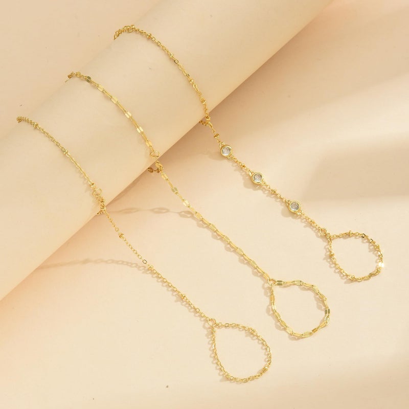 17mile 17 MILE 3PCS 14K Gold-Plated Hand Chain Bracelets for Women, Stack Bracelets Set Adjustable, Trendy Dainty Hand Chain - Image 5