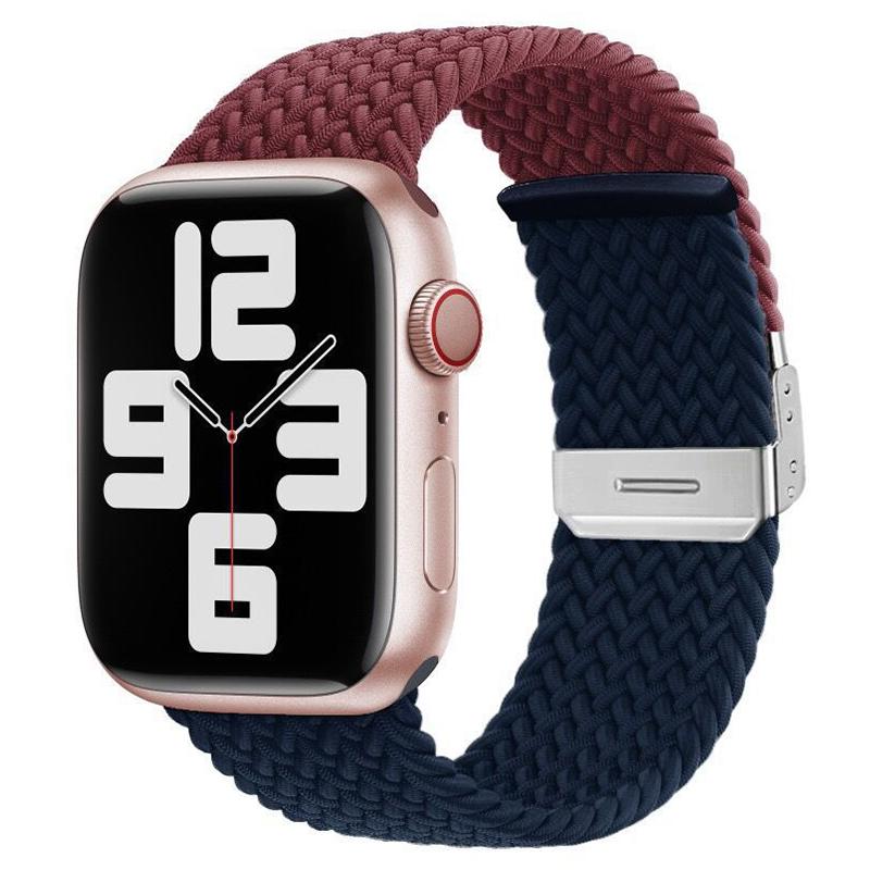 For Apple Watch 42 / 44 / 45 / 46 / 49mm xDfind Buckle-fastening Stitching Braided Nylon Watch Band(Wine Red and Midnight Blue)