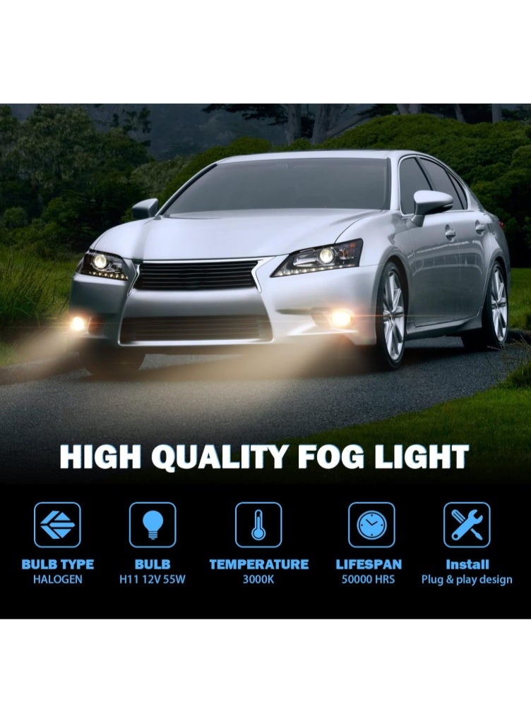 KISSUN Left & Right Fog Light Assembly Compatible with Toyota Venza Avalon Camry Corolla Highlander Matrix Prius RAV4 Solara Yaris, Lexus GS350 HS250h LX570 RX350 RX450h 2006-2013 with H11 12V 55W Bulbs - Image 5