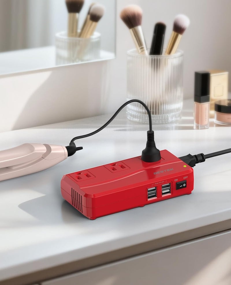 BESTEK Universal Travel Adapter 220V to 110V Voltage Converter with 6A 4-Port USB Charging and UK/AU/US/EU Worldwide Plug Adapter (Red) - Image 5