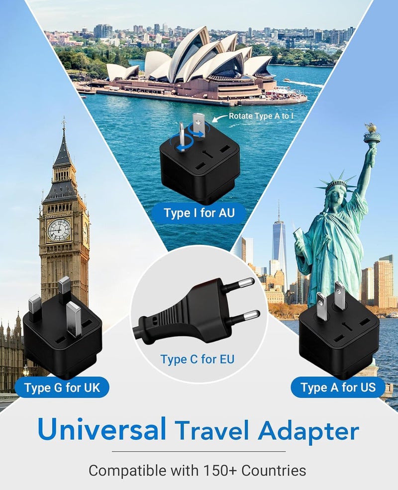 BESTEK Universal Travel Adapter 220V to 110V Voltage Converter with 6A 4-Port USB Charging and UK/AU/US/EU Worldwide Plug Adapter (Red) - Image 3