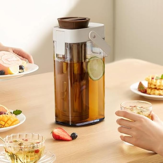 Azonee Cold Brew Maker Iced Tea Pitcher  Heavy Duty Glass Jar With LeakProof Lid Reusable Drink Pitcher For Tea Lemonade Juice And Fruit Infused Beverages 906X496In - Image 3