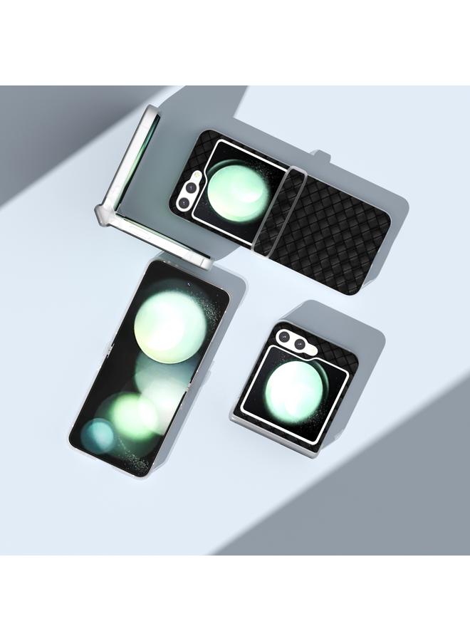 S-TOP Case For Samsung Galaxy Z Flip6 5G 3 in 1 Woven Texture Frosted Translucent Frame PU Phone Case - Image 2