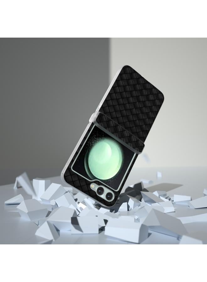 S-TOP Case For Samsung Galaxy Z Flip6 5G 3 in 1 Woven Texture Frosted Translucent Frame PU Phone Case - Image 5