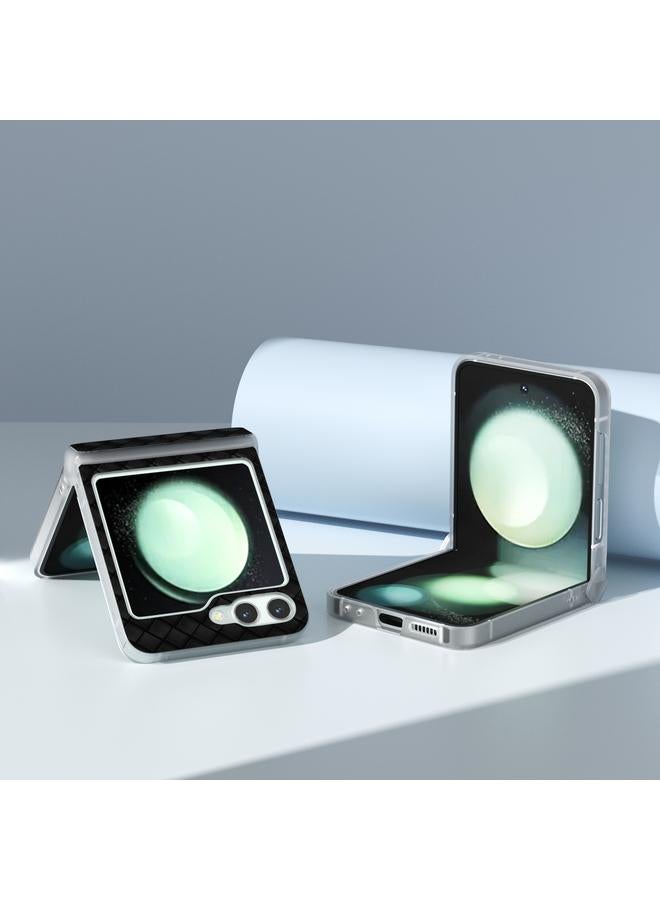 S-TOP Case For Samsung Galaxy Z Flip6 5G 3 in 1 Woven Texture Frosted Translucent Frame PU Phone Case - Image 3