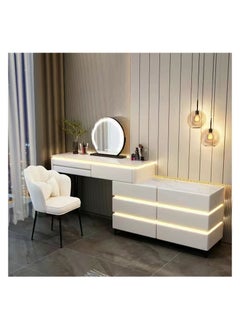 AWD Modern Luminous Dressing Table Set, Vanity Desk with Illuminated Mirror and Stool, Makeup Table with Massive Storage Side Table with Drawers, Smart Mirror and a Chair for Bedroom Girls Women's Gift.  - Image 1