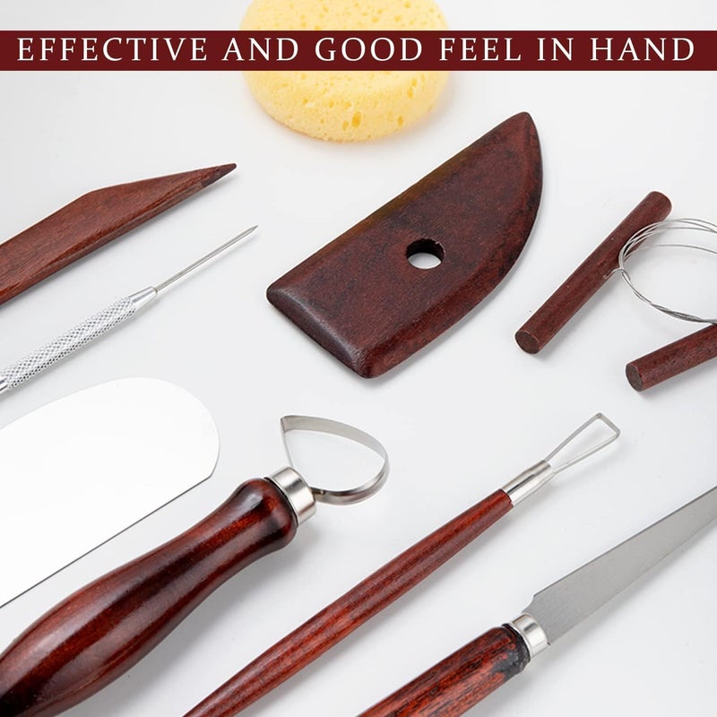 Luckam 9Pcs Pottery Clay Sculpting Tools Polymer Clay Tools, Wood Carving Tools Pottery Clay Modelling Tools Double-Ended for Sculpture Modelling Clay Polymer Ceramic Embossing - Image 5