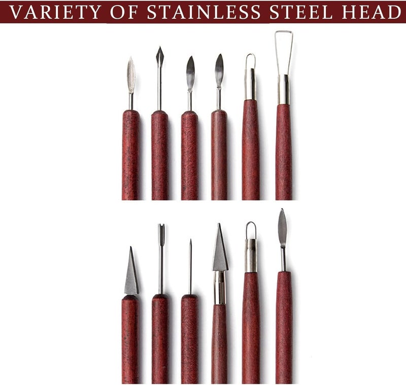 Luckam 9Pcs Pottery Clay Sculpting Tools Polymer Clay Tools, Wood Carving Tools Pottery Clay Modelling Tools Double-Ended for Sculpture Modelling Clay Polymer Ceramic Embossing - Image 3