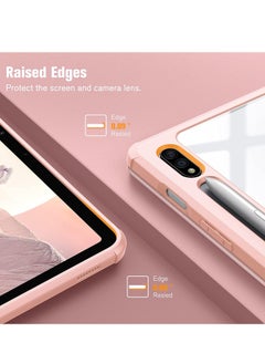 glassology Hybrid Slim Case for Samsung Galaxy Tab S8/Tab S7 with S Pen Holder, Shockproof Cover with Clear Transparent Back Shell, Auto Wake/Sleep and screen protector PINK  - Image 5