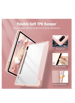 glassology Hybrid Slim Case for Samsung Galaxy Tab S8/Tab S7 with S Pen Holder, Shockproof Cover with Clear Transparent Back Shell, Auto Wake/Sleep and screen protector PINK  - Image 4