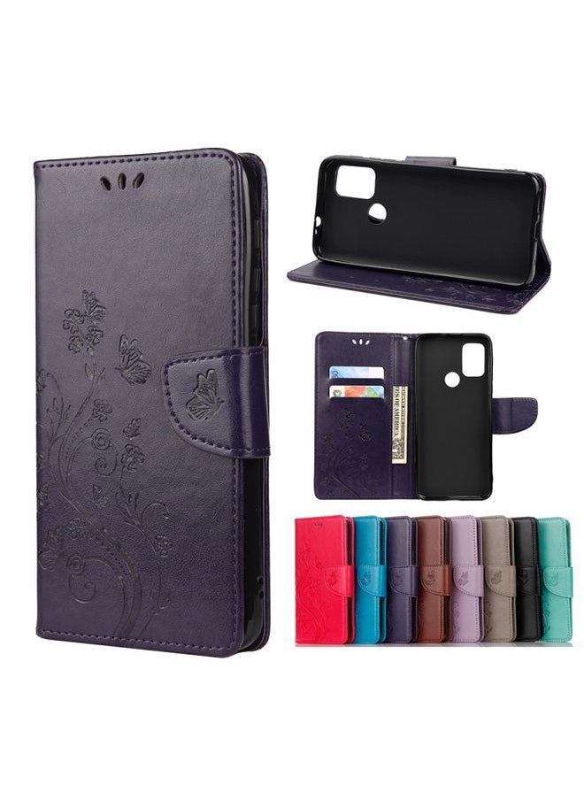 HuHa Case Cover For For Motorola Moto G30 Butterfly Flower Pattern Horizontal Flip Leather Case with Holder & Card Slots & Wallet(Deep Purple) 