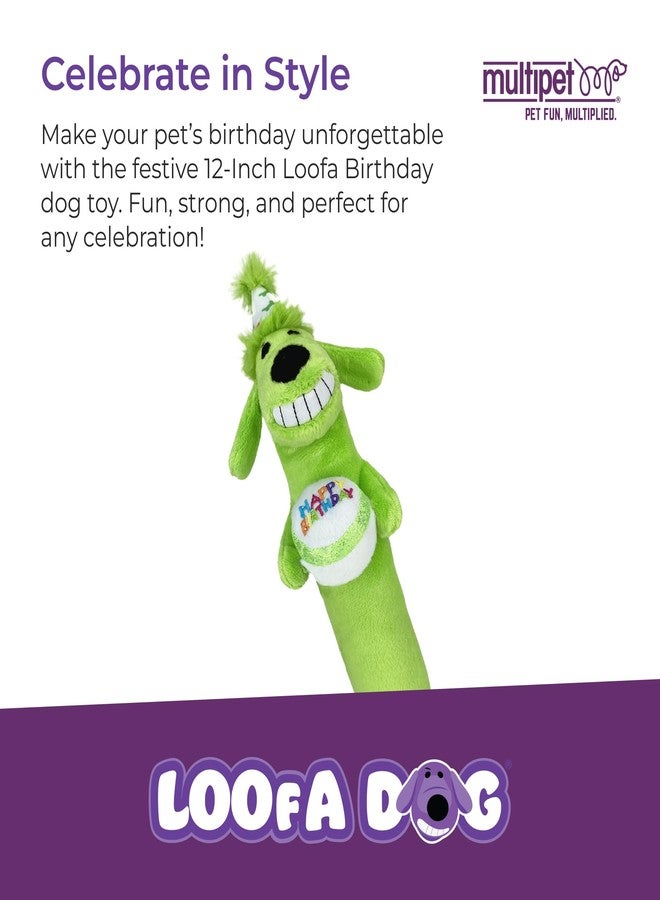 Multipet Loofa Dog Plush Toy w/ Birthday Hat - Squeaky Dog Toy for Dogs - Soft Plush - Stuffed Animal Dog Toys for Playing (1 Count, 12”, Random Color Surprise) - Image 2