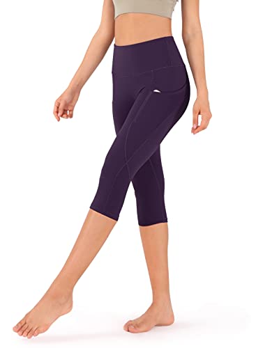 ODODOS Women's High Waisted Yoga Capris with Pockets,Tummy Control Non See Through Workout Sports Running Capri Leggings, Plus Size, DeepPurple,XX-Large - Image 2