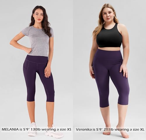 ODODOS Women's High Waisted Yoga Capris with Pockets,Tummy Control Non See Through Workout Sports Running Capri Leggings, Plus Size, DeepPurple,XX-Large - Image 4