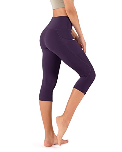 ODODOS Women's High Waisted Yoga Capris with Pockets,Tummy Control Non See Through Workout Sports Running Capri Leggings, Plus Size, DeepPurple,XX-Large - Image 3