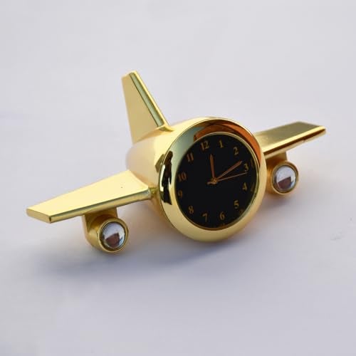 Saugat Traders Airplane Table Clock Showpiece - Analog Aeroplane Clock for Office Desk, Study Table - Corporate Gift for Client, Employees, Men, Boys (Golden), Stainless Steel, 10x5 Cm - Image 1
