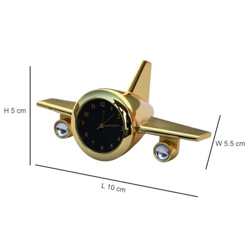 Saugat Traders Airplane Table Clock Showpiece - Analog Aeroplane Clock for Office Desk, Study Table - Corporate Gift for Client, Employees, Men, Boys (Golden), Stainless Steel, 10x5 Cm - Image 2