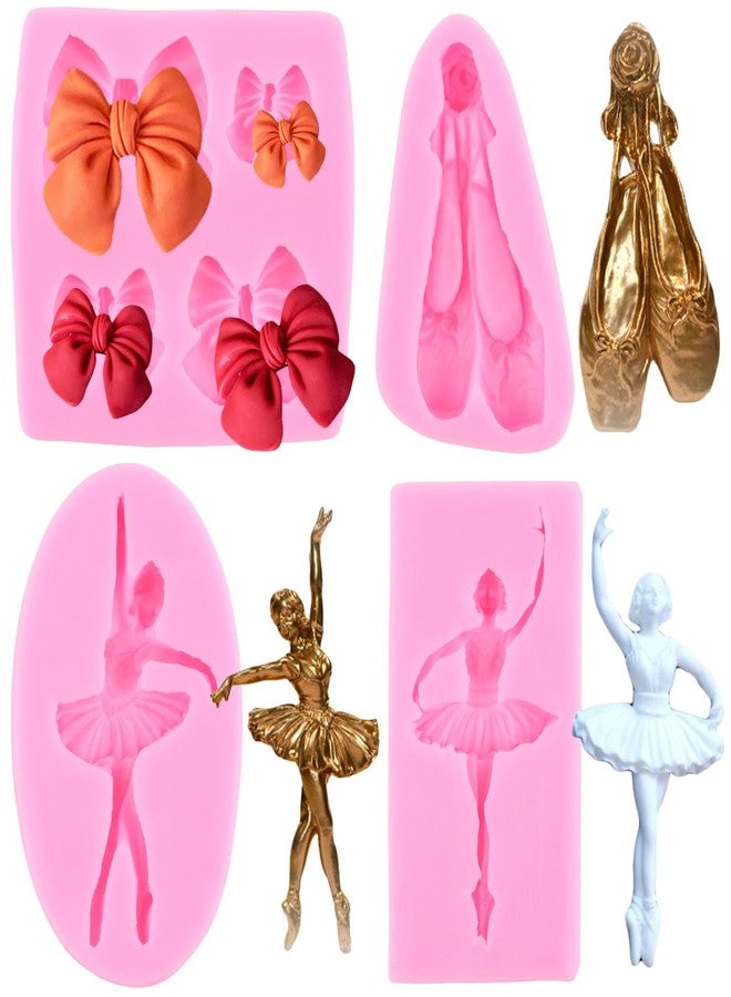 Mujiang Ballet Dancer Shoes Silicone Mold Bow Fondant Mold For Sugar Cake Decorating Cupcake Topper Candy Chocolate Gum Paste Polymer Clay Set Of 4 - Image 1
