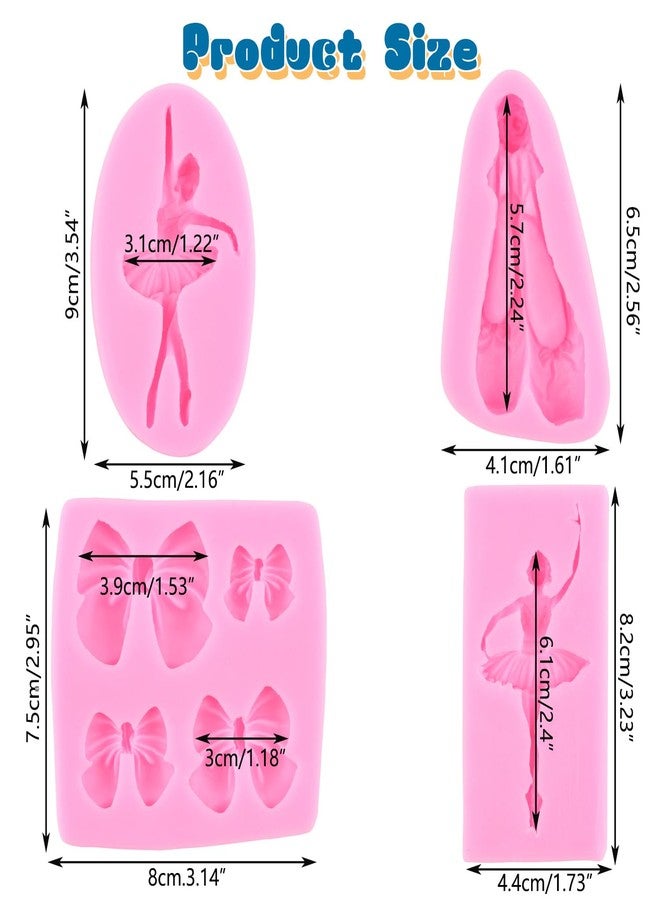 Mujiang Ballet Dancer Shoes Silicone Mold Bow Fondant Mold For Sugar Cake Decorating Cupcake Topper Candy Chocolate Gum Paste Polymer Clay Set Of 4 - Image 2